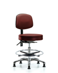 Vinyl Stool with Back Chrome - Medium Bench Height with Chrome Foot Ring & Stationary Glides in Taupe Supernova Vinyl VMBST-CR-T0-CF-RG-8815