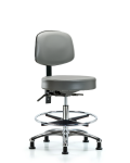Vinyl Stool with Back Chrome - Medium Bench Height with Chrome Foot Ring & Stationary Glides in Sterling Supernova Vinyl VMBST-CR-T0-CF-RG-8840