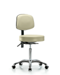 Vinyl Stool with Back Chrome - Medium Bench Height with Casters in Adobe White Trailblazer Vinyl VMBST-CR-T0-NF-CC-8501