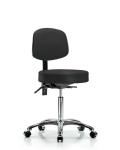 Vinyl Stool with Back Chrome - Medium Bench Height with Casters in Black Trailblazer Vinyl VMBST-CR-T0-NF-CC-8540