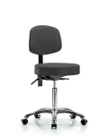 Vinyl Stool with Back Chrome - Medium Bench Height with Casters in Charcoal Trailblazer Vinyl VMBST-CR-T0-NF-CC-8605