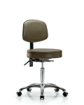 Vinyl Stool with Back Chrome - Medium Bench Height with Casters in Taupe Supernova Vinyl VMBST-CR-T0-NF-CC-8809