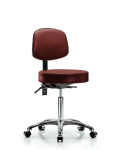 Vinyl Stool with Back Chrome - Medium Bench Height with Casters in Taupe Supernova Vinyl VMBST-CR-T0-NF-CC-8815