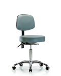 Vinyl Stool with Back Chrome - Medium Bench Height with Casters in Storm Supernova Vinyl VMBST-CR-T0-NF-CC-8822