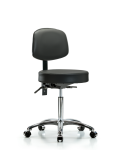Vinyl Stool with Back Chrome - Medium Bench Height with Casters in Carbon Supernova Vinyl VMBST-CR-T0-NF-CC-8823