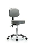 Vinyl Stool with Back Chrome - Medium Bench Height with Casters in Sterling Supernova Vinyl VMBST-CR-T0-NF-CC-8840