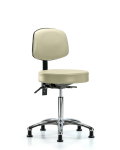 Vinyl Stool with Back Chrome - Medium Bench Height with Stationary Glides in Adobe White Trailblazer Vinyl VMBST-CR-T0-NF-RG-8501