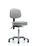 Vinyl Stool with Back Chrome - Medium Bench Height with Stationary Glides in Dove Trailblazer Vinyl VMBST-CR-T0-NF-RG-8567