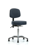 Vinyl Stool with Back Chrome - Medium Bench Height with Stationary Glides in Imperial Blue Trailblazer Vinyl VMBST-CR-T0-NF-RG-8582