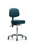 Vinyl Stool with Back Chrome - Medium Bench Height with Stationary Glides in Marine Blue Supernova Vinyl VMBST-CR-T0-NF-RG-8801