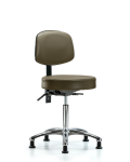 Vinyl Stool with Back Chrome - Medium Bench Height with Stationary Glides in Taupe Supernova Vinyl VMBST-CR-T0-NF-RG-8809