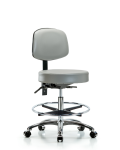 Vinyl Stool with Back Chrome - Medium Bench Height with Seat Tilt, Chrome Foot Ring, & Casters in Dove Trailblazer Vinyl VMBST-CR-T1-CF-CC-8567