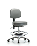 Vinyl Stool with Back Chrome - Medium Bench Height with Seat Tilt, Chrome Foot Ring, & Casters in Sterling Supernova Vinyl VMBST-CR-T1-CF-CC-8840
