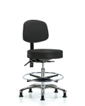 Vinyl Stool with Back Chrome - Medium Bench Height with Seat Tilt, Chrome Foot Ring, & Stationary Glides in Black Trailblazer Vinyl VMBST-CR-T1-CF-RG-8540