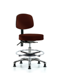 Vinyl Stool with Back Chrome - Medium Bench Height with Seat Tilt, Chrome Foot Ring, & Stationary Glides in Burgundy Trailblazer Vinyl VMBST-CR-T1-CF-RG-8569
