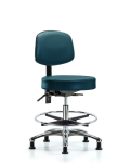 Vinyl Stool with Back Chrome - Medium Bench Height with Seat Tilt, Chrome Foot Ring, & Stationary Glides in Marine Blue Supernova Vinyl VMBST-CR-T1-CF-RG-8801