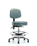Vinyl Stool with Back Chrome - Medium Bench Height with Seat Tilt, Chrome Foot Ring, & Stationary Glides in Storm Supernova Vinyl VMBST-CR-T1-CF-RG-8822