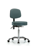 Vinyl Stool with Back Chrome - Medium Bench Height with Seat Tilt & Casters in Colonial Blue Trailblazer Vinyl VMBST-CR-T1-NF-CC-8546