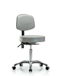 Vinyl Stool with Back Chrome - Medium Bench Height with Seat Tilt & Casters in Dove Trailblazer Vinyl VMBST-CR-T1-NF-CC-8567