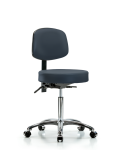 Vinyl Stool with Back Chrome - Medium Bench Height with Seat Tilt & Casters in Imperial Blue Trailblazer Vinyl VMBST-CR-T1-NF-CC-8582