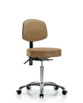 Vinyl Stool with Back Chrome - Medium Bench Height with Seat Tilt & Casters in Taupe Trailblazer Vinyl VMBST-CR-T1-NF-CC-8584