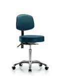 Vinyl Stool with Back Chrome - Medium Bench Height with Seat Tilt & Casters in Marine Blue Supernova Vinyl VMBST-CR-T1-NF-CC-8801