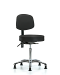 Vinyl Stool with Back Chrome - Medium Bench Height with Seat Tilt & Stationary Glides in Black Trailblazer Vinyl VMBST-CR-T1-NF-RG-8540