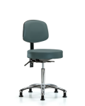 Vinyl Stool with Back Chrome - Medium Bench Height with Seat Tilt & Stationary Glides in Colonial Blue Trailblazer Vinyl VMBST-CR-T1-NF-RG-8546
