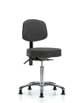Vinyl Stool with Back Chrome - Medium Bench Height with Seat Tilt & Stationary Glides in Charcoal Trailblazer Vinyl VMBST-CR-T1-NF-RG-8605