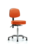 Vinyl Stool with Back Chrome - Medium Bench Height with Seat Tilt & Stationary Glides in Orange Kist Trailblazer Vinyl VMBST-CR-T1-NF-RG-8613
