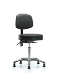 Vinyl Stool with Back Chrome - Medium Bench Height with Seat Tilt & Stationary Glides in Carbon Supernova Vinyl VMBST-CR-T1-NF-RG-8823