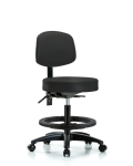 Vinyl Stool with Back - Medium Bench Height with Black Foot Ring & Casters in Black Trailblazer Vinyl VMBST-RG-T0-BF-RC-8540