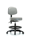 Vinyl Stool with Back - Medium Bench Height with Black Foot Ring & Casters in Dove Trailblazer Vinyl VMBST-RG-T0-BF-RC-8567