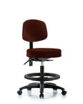 Vinyl Stool with Back - Medium Bench Height with Black Foot Ring & Casters in Burgundy Trailblazer Vinyl VMBST-RG-T0-BF-RC-8569