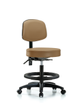 Vinyl Stool with Back - Medium Bench Height with Black Foot Ring & Casters in Taupe Trailblazer Vinyl VMBST-RG-T0-BF-RC-8584