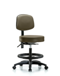 Vinyl Stool with Back - Medium Bench Height with Black Foot Ring & Casters in Taupe Supernova Vinyl VMBST-RG-T0-BF-RC-8809