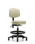 Vinyl Stool with Back - Medium Bench Height with Black Foot Ring & Stationary Glides in Adobe White Trailblazer Vinyl VMBST-RG-T0-BF-RG-8501