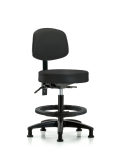 Vinyl Stool with Back - Medium Bench Height with Black Foot Ring & Stationary Glides in Black Trailblazer Vinyl VMBST-RG-T0-BF-RG-8540