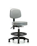 Vinyl Stool with Back - Medium Bench Height with Black Foot Ring & Stationary Glides in Dove Trailblazer Vinyl VMBST-RG-T0-BF-RG-8567