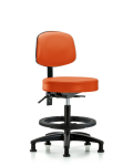 Vinyl Stool with Back - Medium Bench Height with Black Foot Ring & Stationary Glides in Orange Kist Trailblazer Vinyl VMBST-RG-T0-BF-RG-8613
