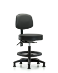 Vinyl Stool with Back - Medium Bench Height with Black Foot Ring & Stationary Glides in Carbon Supernova Vinyl VMBST-RG-T0-BF-RG-8823