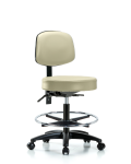 Vinyl Stool with Back - Medium Bench Height with Chrome Foot Ring & Casters in Adobe White Trailblazer Vinyl VMBST-RG-T0-CF-RC-8501