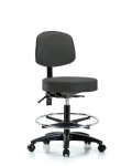 Vinyl Stool with Back - Medium Bench Height with Chrome Foot Ring & Casters in Charcoal Trailblazer Vinyl VMBST-RG-T0-CF-RC-8605