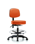 Vinyl Stool with Back - Medium Bench Height with Chrome Foot Ring & Casters in Orange Kist Trailblazer Vinyl VMBST-RG-T0-CF-RC-8613