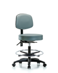 Vinyl Stool with Back - Medium Bench Height with Chrome Foot Ring & Casters in Storm Supernova Vinyl VMBST-RG-T0-CF-RC-8822