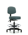Vinyl Stool with Back - Medium Bench Height with Chrome Foot Ring & Stationary Glides in Colonial Blue Trailblazer Vinyl VMBST-RG-T0-CF-RG-8546