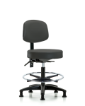 Vinyl Stool with Back - Medium Bench Height with Chrome Foot Ring & Stationary Glides in Charcoal Trailblazer Vinyl VMBST-RG-T0-CF-RG-8605