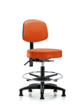 Vinyl Stool with Back - Medium Bench Height with Chrome Foot Ring & Stationary Glides in Orange Kist Trailblazer Vinyl VMBST-RG-T0-CF-RG-8613