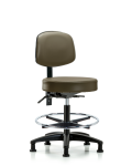 Vinyl Stool with Back - Medium Bench Height with Chrome Foot Ring & Stationary Glides in Taupe Supernova Vinyl VMBST-RG-T0-CF-RG-8809
