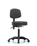 Vinyl Stool with Back - Medium Bench Height with Casters in Charcoal Trailblazer Vinyl VMBST-RG-T0-NF-RC-8605